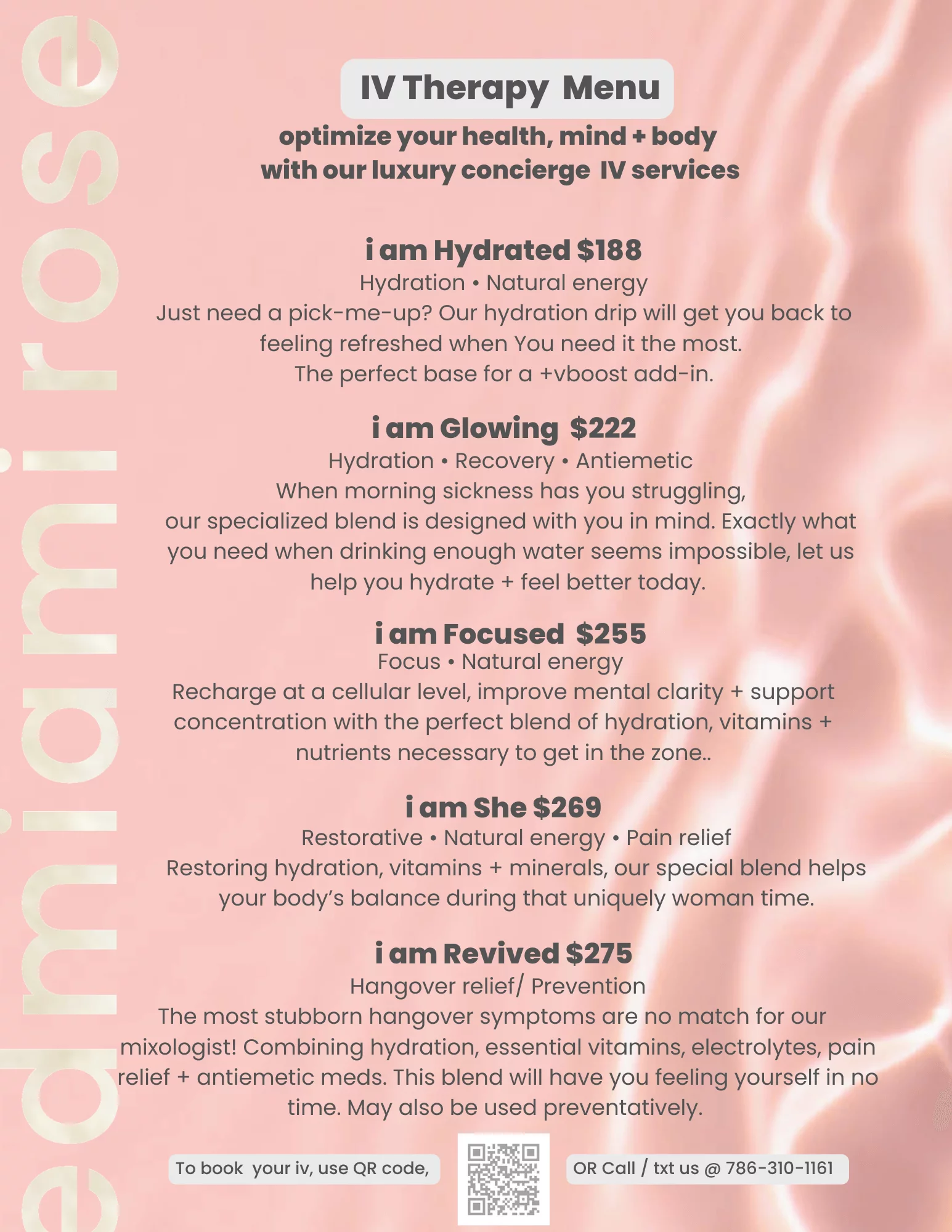 IV Therapy First Menu | Rose Med Miami in FL