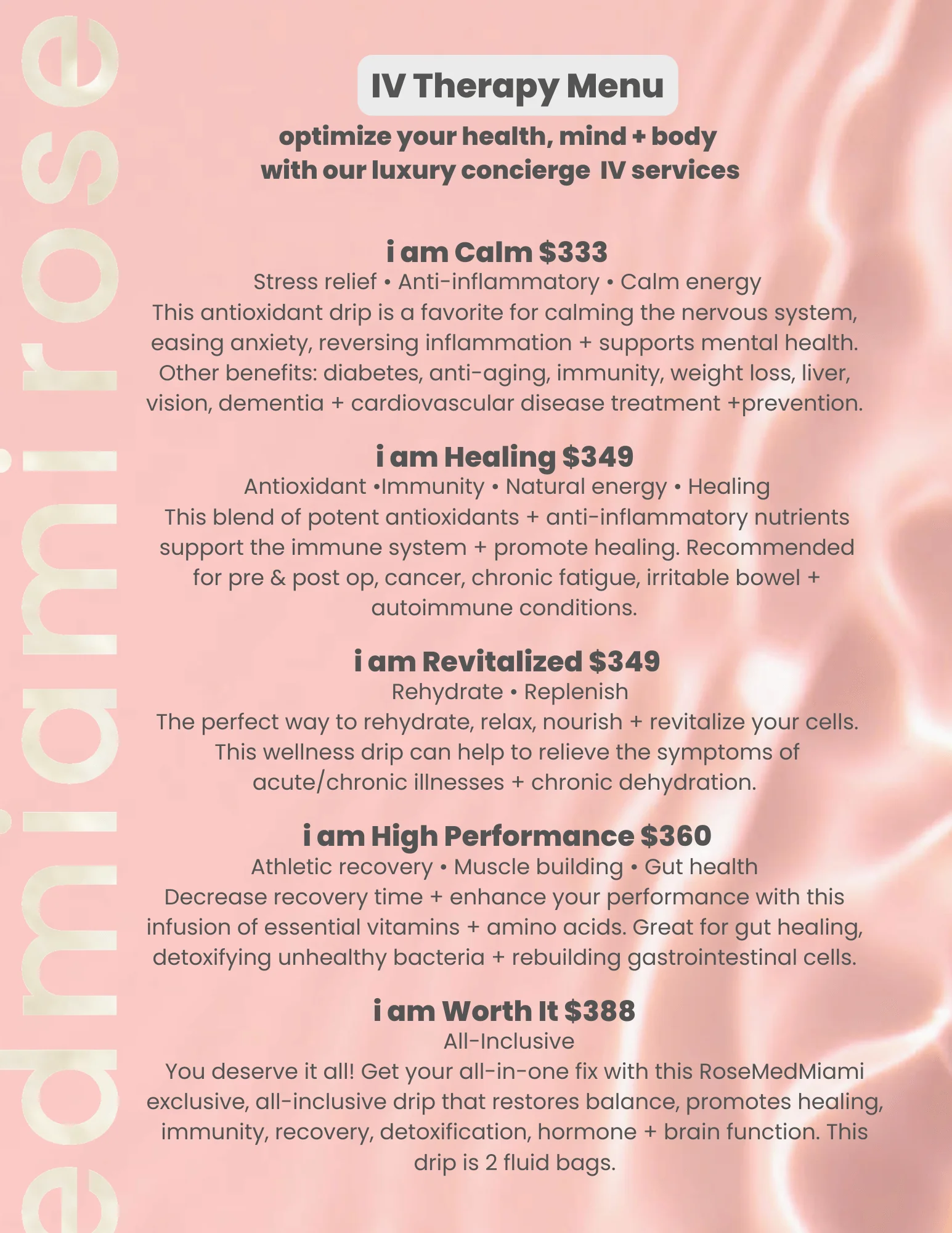 IV Therapy Three Menu | Rose Med Miami in FL